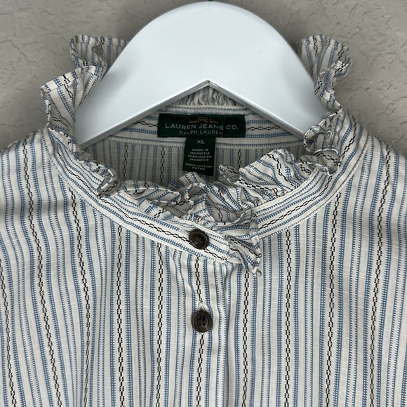 LRL Lauren Jeans Company 100% Cotton Ruffle Collar Button Down Shirt Size XL - Picture 3 of 14